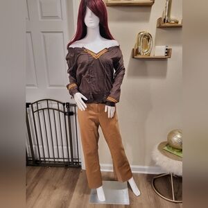 Boho Bohemian Brown Top with Red Yellow And Orange Accents